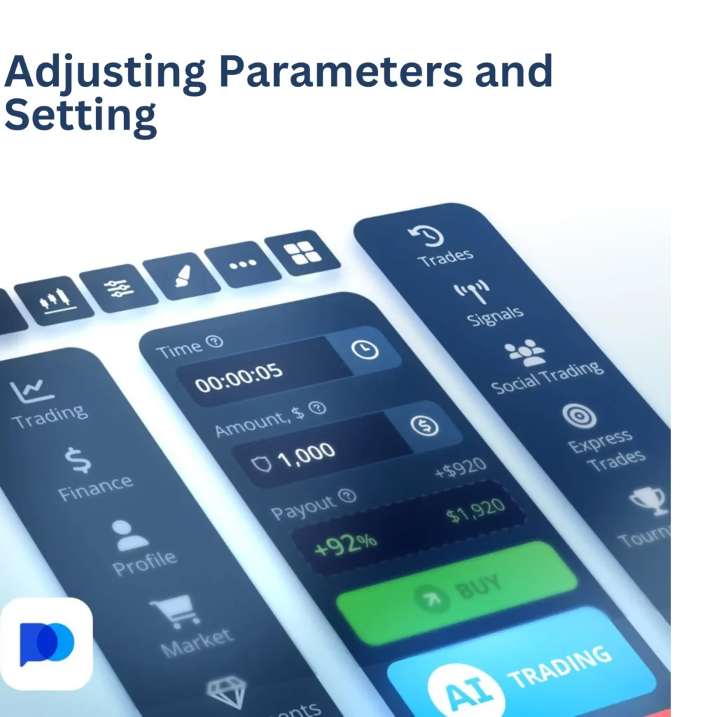 Adjusting parameters and setting on Pocket Option.