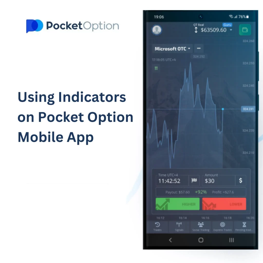 Using indicators on Pocket Option mobile app.